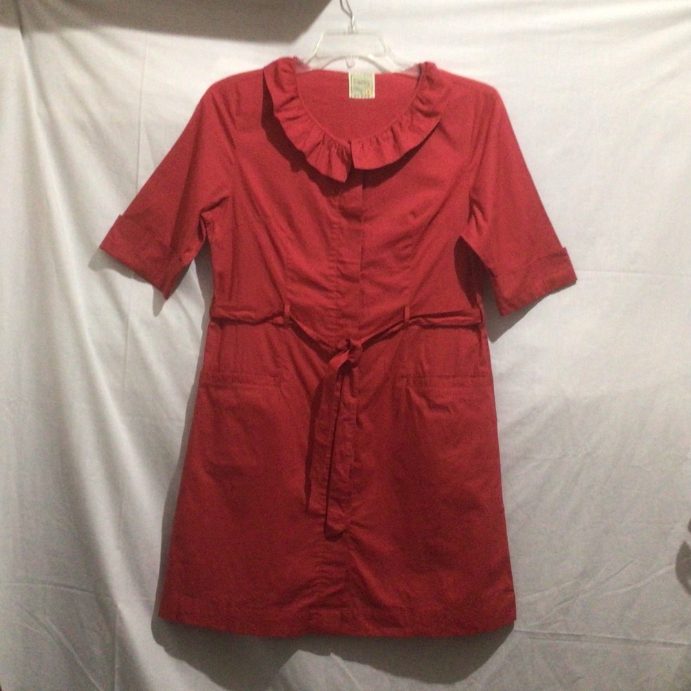 Little Yellow Button Red Jacket Style Dress Size Large.